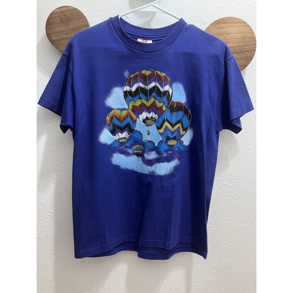 Vintage Deadstock 90s Hanes Blue/Purple Shirt Hot Air Balloons Small